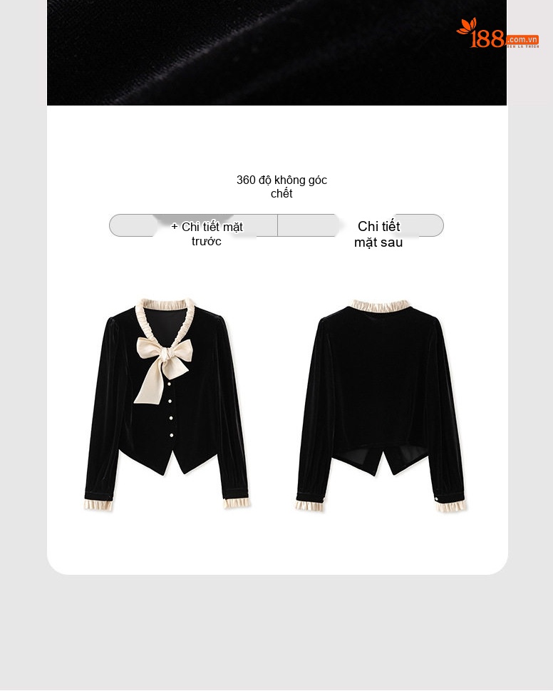 Áo Cardigan Nữ Nhung Nơ Cổ Điển Phong Cách Pháp Màu Đen, Kem chi tiết 3