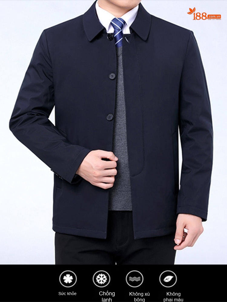 Áo Khoác Bông Nam Thu Đông Dáng Ôm Cổ Bẻ Màu Đen, Xanh Navy chi tiết 1