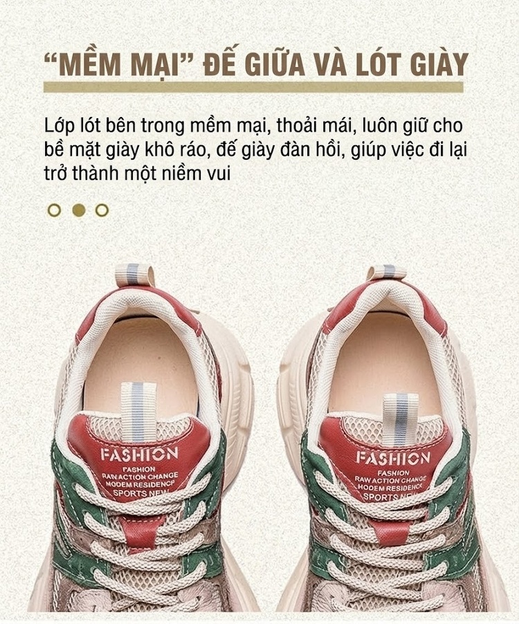 Giày Thể Thao Nữ Đế Bánh Mì Chiều Cao Đế Khoảng 5cm Phối Màu Vải Lưới Thoáng Khí Màu Nâu, Kem, Xanh, Đỏ chi tiết 6