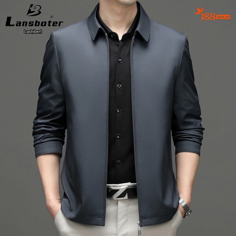 Áo Khoác Bomber Nam Cổ Bẻ Màu Xám, Nâu, Xanh Navy, Đen