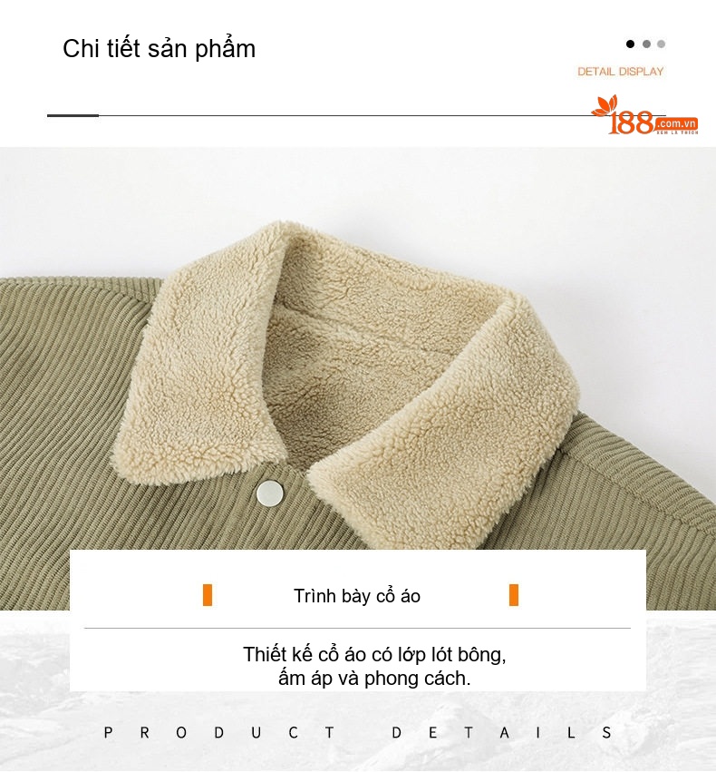 Áo Khoác Nam Cổ Bẻ Vải CORDUROY Dáng Bomber Màu Đen, Kem, Xanh Olive chi tiết 30