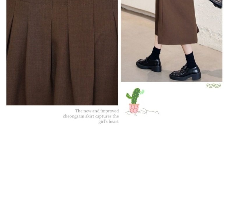 Váy Bộ Nữ Thu Đông Áo Gilet Khoác Lửng và Đầm Liền Thân Dài Tay Chất liệu Dệt Kim Màu Đen, Nâu chi tiết 15