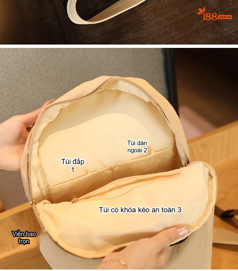 Balo Nữ Đeo Vai Hai Dây Mềm Mại Chống Sốc Thoải Mái Size Vừa Bền Bỉ Màu Be chi tiết 21