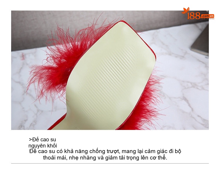 Dép Cao Gót Nữ Quai Ngang Mũi Vuông Đính Lông Chiều Cao Đế Khoảng 7cm Màu Đen, Hồng, Đỏ... chi tiết 15