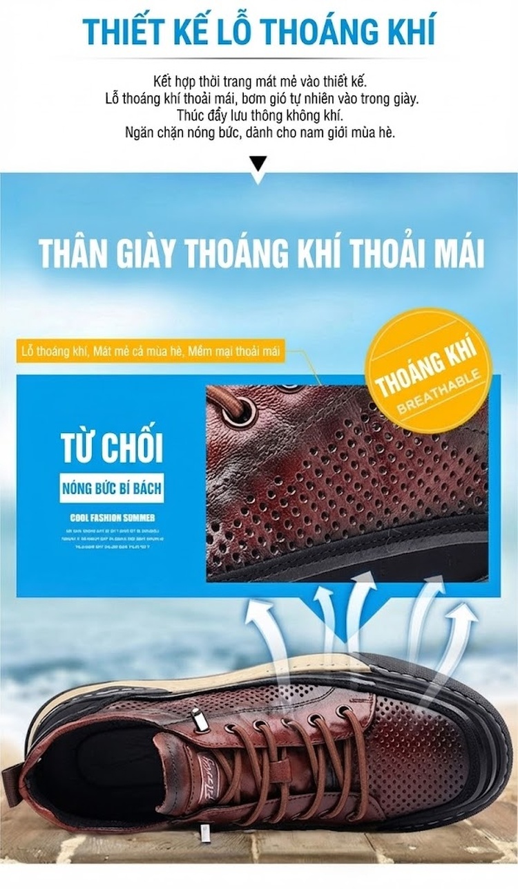 Giày Thể Thao Nam Da Bò Lỗ Thoáng Khí Chiều Cao Đế Khoảng 3cm Màu Đen, Nâu chi tiết 2