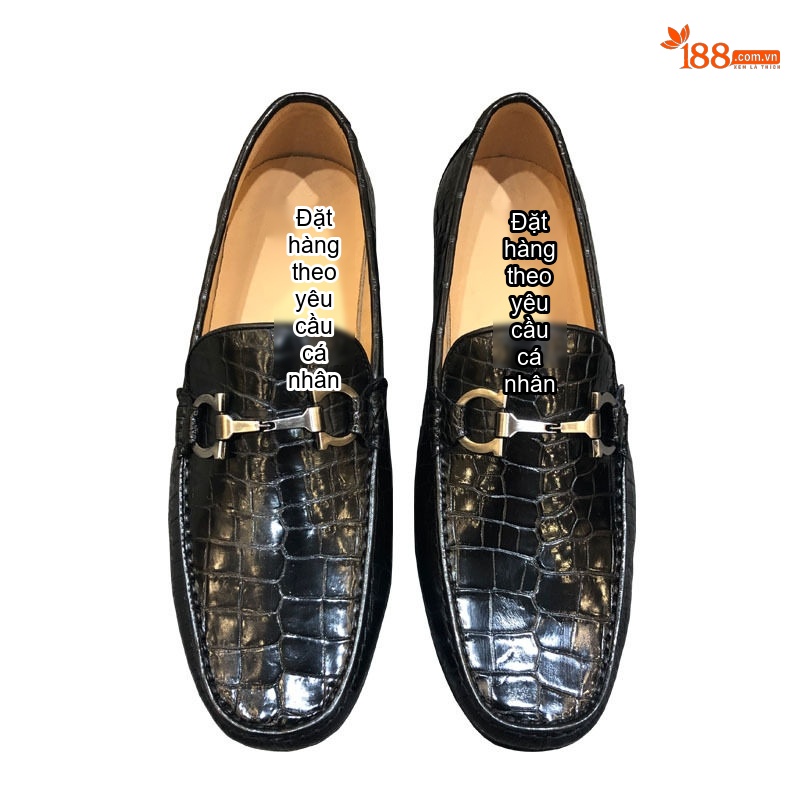 Giày Lười Nam Da Bụng Cá Sấu Chiều Cao Đế Khoảng 2cm Màu Đen