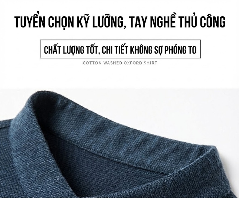 Áo Sơ Mi Nam Dài Tay Dáng Ôm Cổ Tàu Chất Liệu Lông Dê Cashmere Không Nhăn Màu Xám, Xanh chi tiết 4