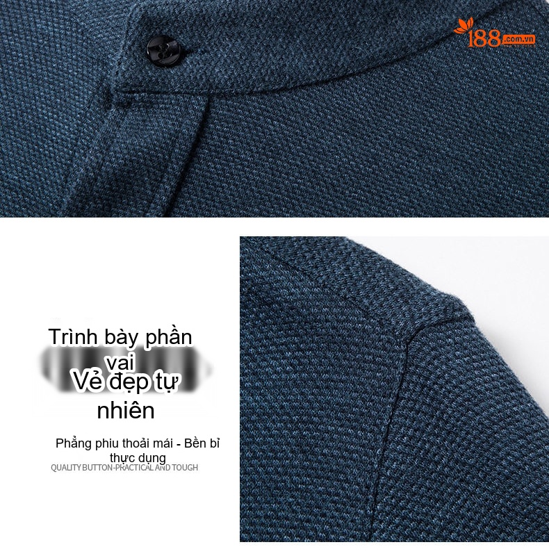 Áo Sơ Mi Nam Dài Tay Dáng Ôm Cổ Tàu Chất Liệu Lông Dê Cashmere Không Nhăn Màu Xám, Xanh chi tiết 5