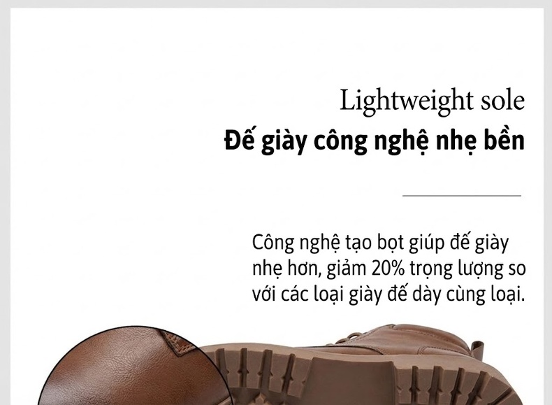 Giày Boot Martin Nam Da Thật Cổ Cao Chiều Cao Đế Khoảng 4cm Màu Đen, Nâu chi tiết 10