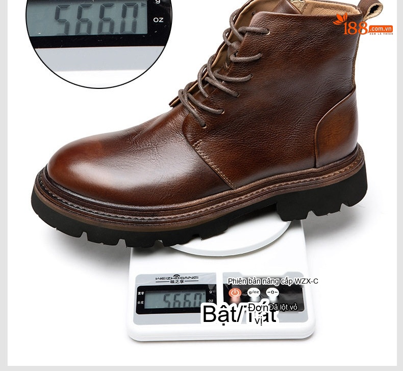 Giày Boot Martin Nam Da Thật Cổ Cao Chiều Cao Đế Khoảng 4cm Màu Đen, Nâu chi tiết 11