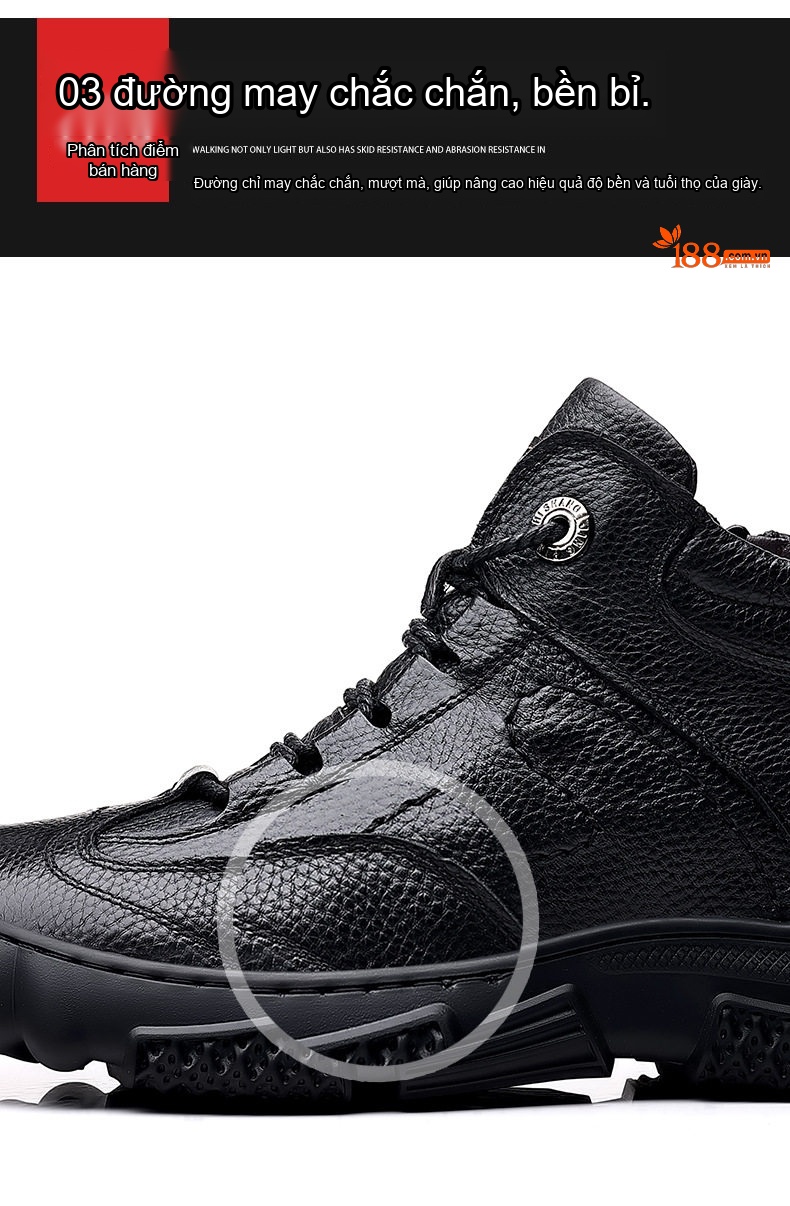 Giày Boot Nam Cao Cổ Da Mờ Lót Lông Ấm Áp Chiều Cao Đế Khoảng 3cm Màu Đen chi tiết 9