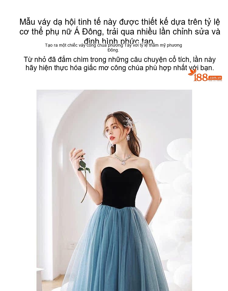 Váy Dạ Hội Nữ Hở Vai Dáng Xòe Chất Liệu Pông Pông Màu Xanh, Đen chi tiết 14