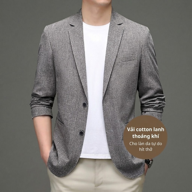 Áo Vest Nam Cotton Linen Mỏng Dáng Ôm Màu Xám