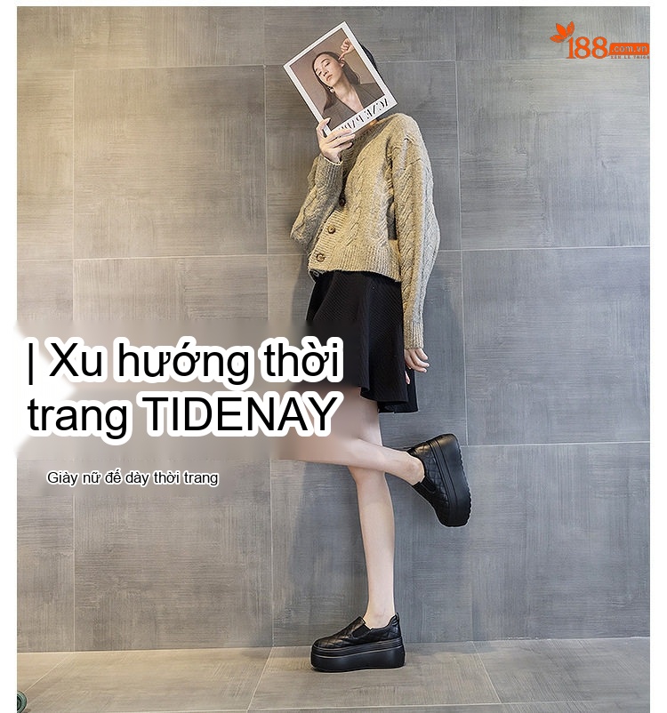 Giày Lười Nữ Da Bóng Chiều Cao Đế 8cm Màu Đen, Trắng chi tiết 2