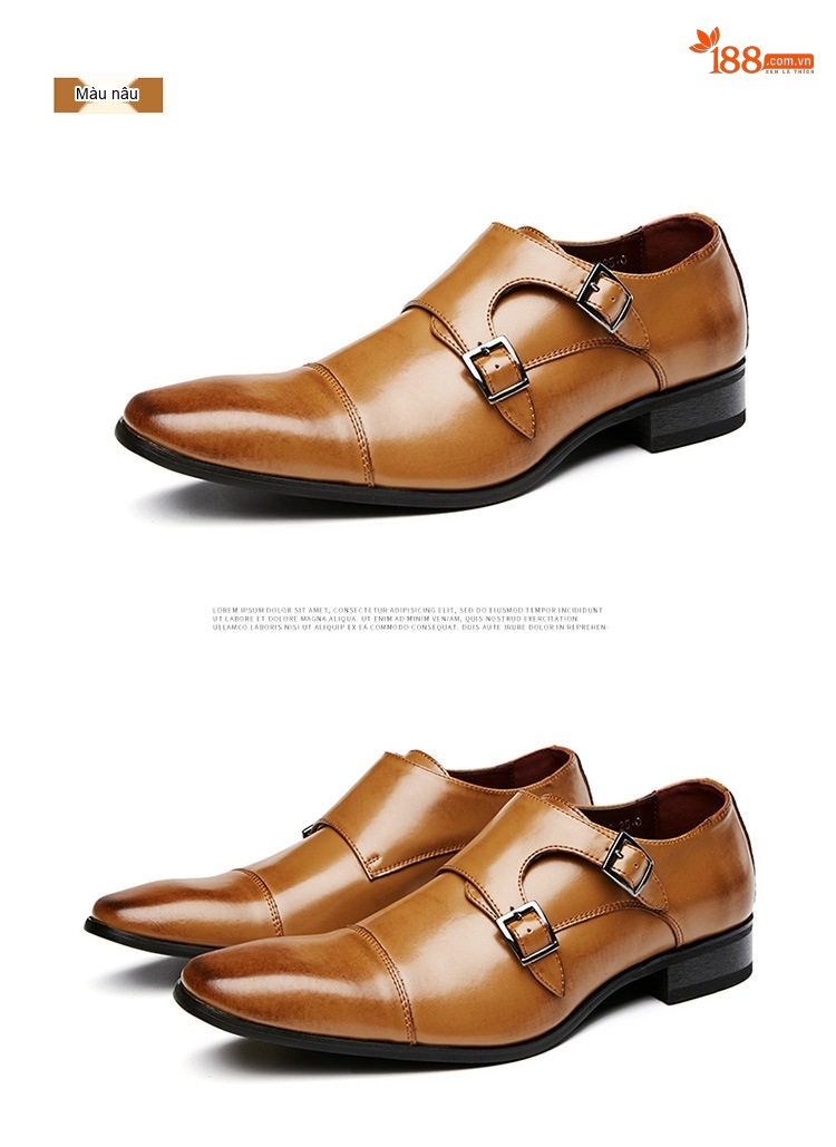 Giày Tây Monk Strap Nam Da Thật Chiều Cao Đế Khoảng 3cm Màu Đen, Nâu chi tiết 22