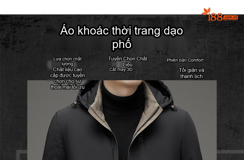 Áo Khoác Phao Nam Milk Silk 90% Lông Ngỗng Xám Mỏng Nhẹ Có Mũ Màu Xanh Navy chi tiết 1