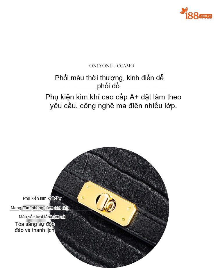 Túi Xách Nữ Vân Cá Sấu Công Sở Đựng Vừa A4 Da Bóng Đeo Vai, Xách Tay, Đeo Chéo Màu Đen chi tiết 4