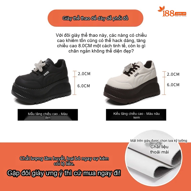 Giày Loafer Nữ Đế Bánh Mì Chiều Cao Đế 8cm Đính Đá Thời Trang Màu Đen, Trắng