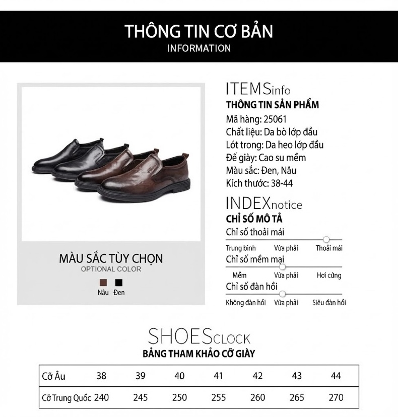 Giày Lười Nam Da Bóng Thoáng Khí Chống Trượt Chiều Cao Đế Khoảng 3cm Màu Đen, Nâu chi tiết 9