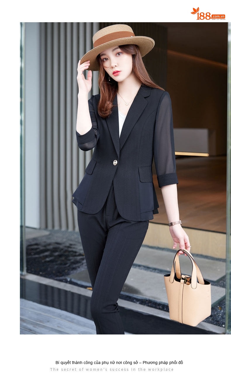Bộ Vest Nữ Tay Lỡ Mỏng Nhẹ Phong Cách Thanh Lịch Màu Trắng, Xanh, Đen... chi tiết 11