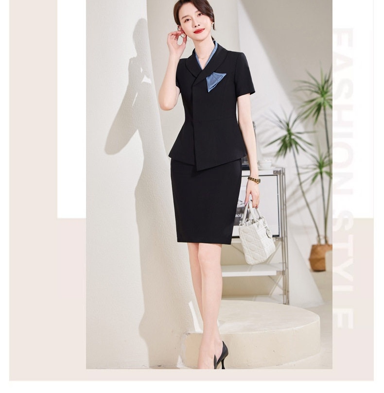 Set Bộ Vest Công Sở Nữ Tay Ngắn Thiết Kế Thanh Lịch Màu Đen, Xanh Navy chi tiết 4