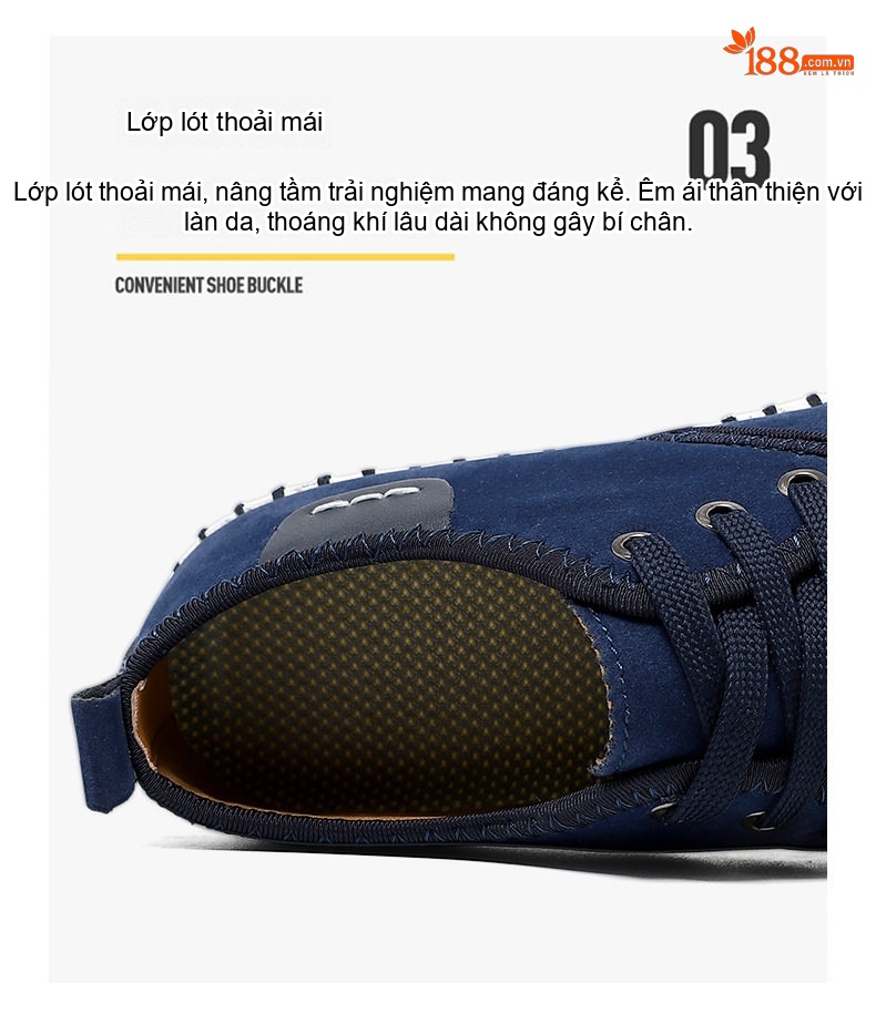 Giày Thể Thao Buộc Dây Nam Da Mờ Chiều Cao Đế Khoảng 2cm Màu Xanh Navy, Xám, Đen chi tiết 6