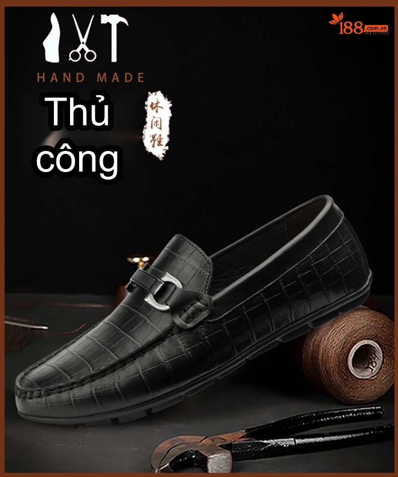 Giày Lười Nam Da Vân Cá Sấu Chiều Cao Đế Khoảng 2cm Màu Đen, Xanh Navy chi tiết 2