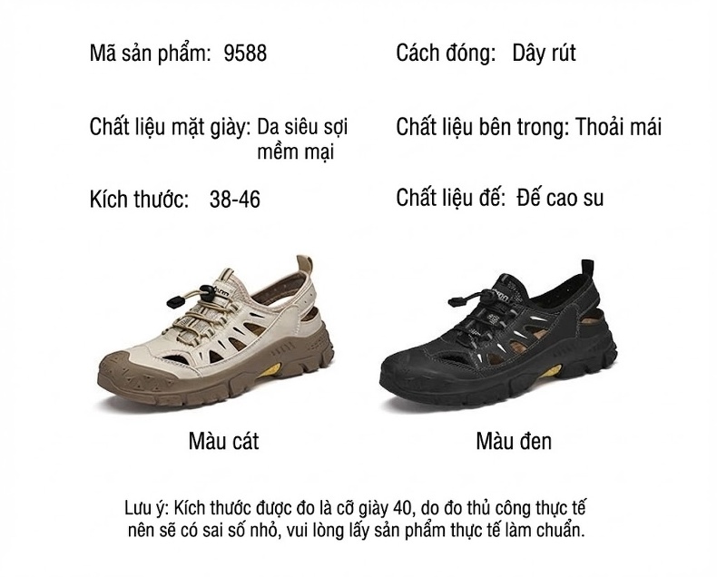 Dép Sandal Nam Mũi Bít Lưới Thoáng Khí Size Lớn Đế Cao 3cm chi tiết 3