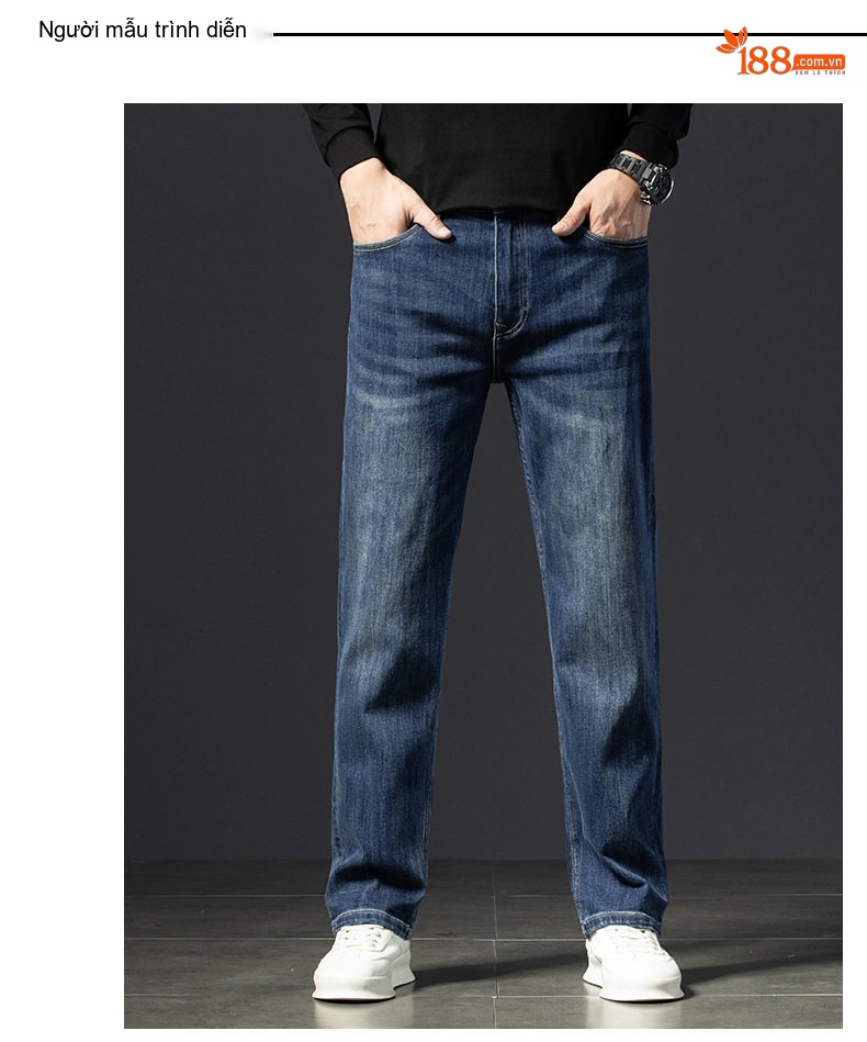 Quần Jean Nam Cotton Co Giãn Dáng Suông Rộng Phong Cách Doanh Nhân Màu Xanh chi tiết 9