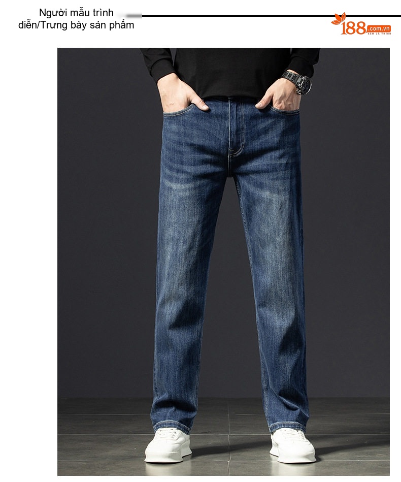 Quần Jean Nam Cotton Co Giãn Dáng Suông Rộng Thoải Mái Màu Xanh chi tiết 9