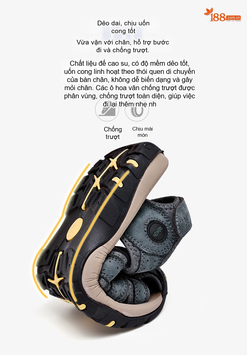 Dép Sandal Nam Bít Mũi Thoáng Khí Chống Trượt Đi Bộ Đường Dài Thủ Công Chiều Cao Đế Khoảng 3cm Màu Đen, Nâu, Xám chi tiết 3