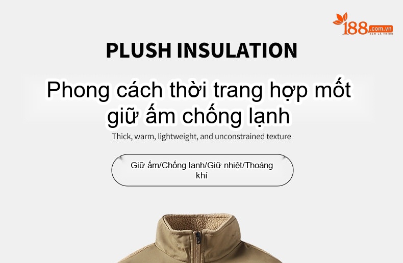 Áo Khoác Nam Cổ Trụ Lông Cừu Dáng Rộng Lót Bông Giữ Ấm Màu Đen, Xanh Olive, Kem chi tiết 1
