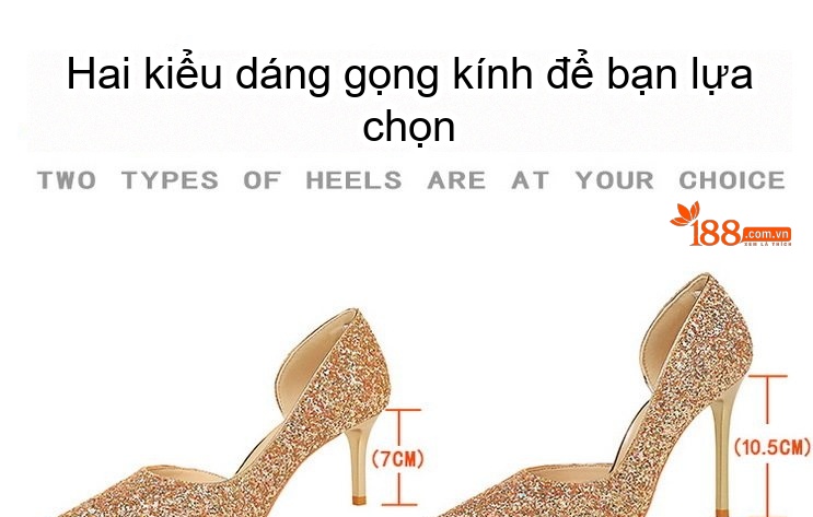 Giày Cao Gót Nữ Hở Bên Hông Chiều Cao Đế Khoảng 7cm Đính Kim Sa Lấp Lánh Màu Vàng Đồng, Bạc, Đen, Xanh Dương... chi tiết 1