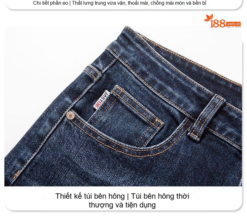 Quần Jean Nam Ống Đứng Co Giãn Lót Lông Cừu Dày Dặn Màu Xanh Dương Đậm chi tiết 27