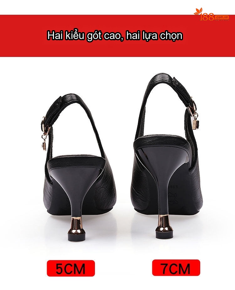 Giày Sandal Cao Gót Nữ Hở Gót Mũi Nhọn Đính Đá Gót Cao 7cm - 8cm Màu Đen, Kem chi tiết 6