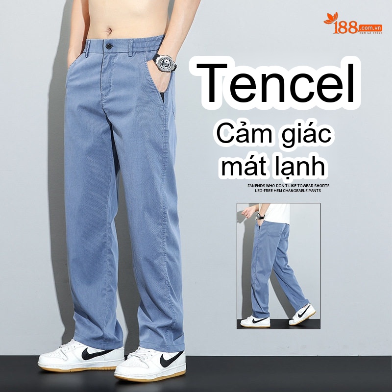 Quần Dài Nam Tencel Lụa Lyocell Mỏng Mát Chống Nhăn Dáng Suông Màu Xanh Lam, Đen, Xám