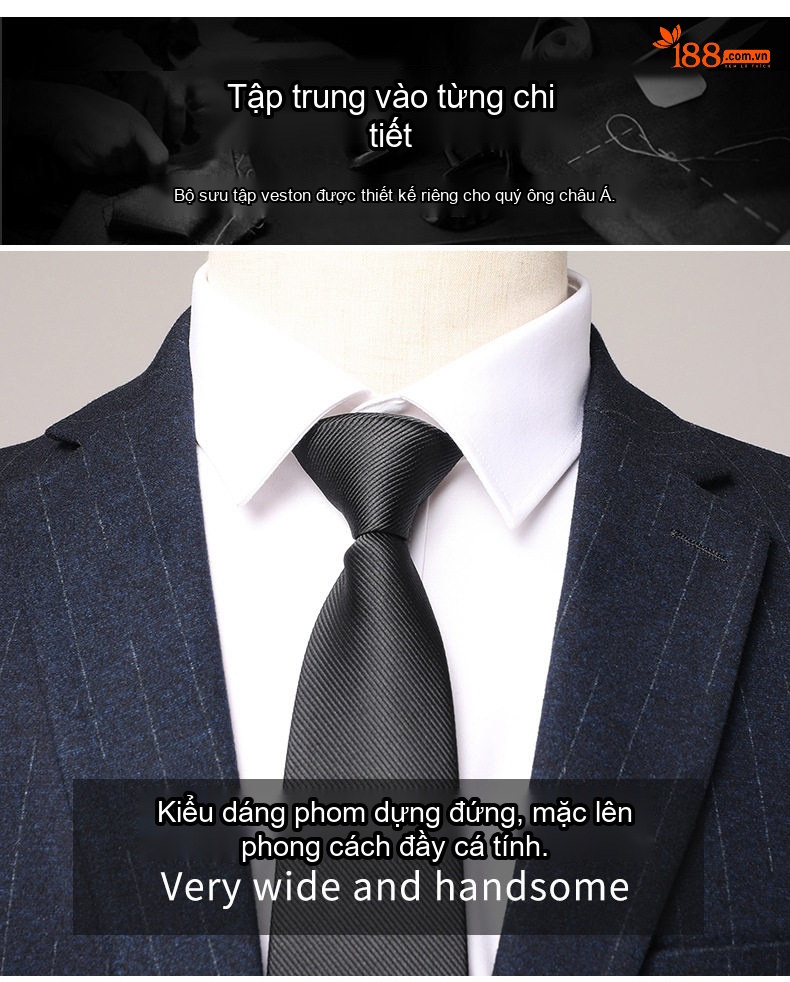 Bộ Vest Nam Kẻ Sọc Co Giãn Ôm Dáng Màu Xanh Đen chi tiết 1