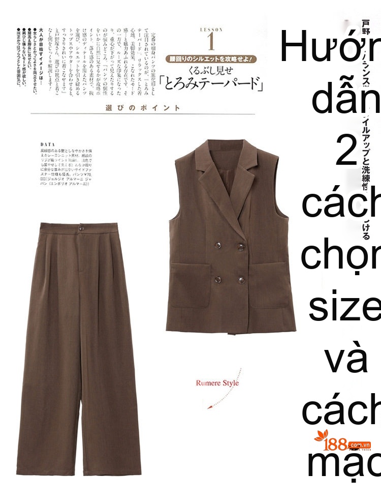 Bộ Vest Nữ Công Sở Áo Gile Quần Ống Rộng Thời Trang Màu Đen, Nâu chi tiết 4