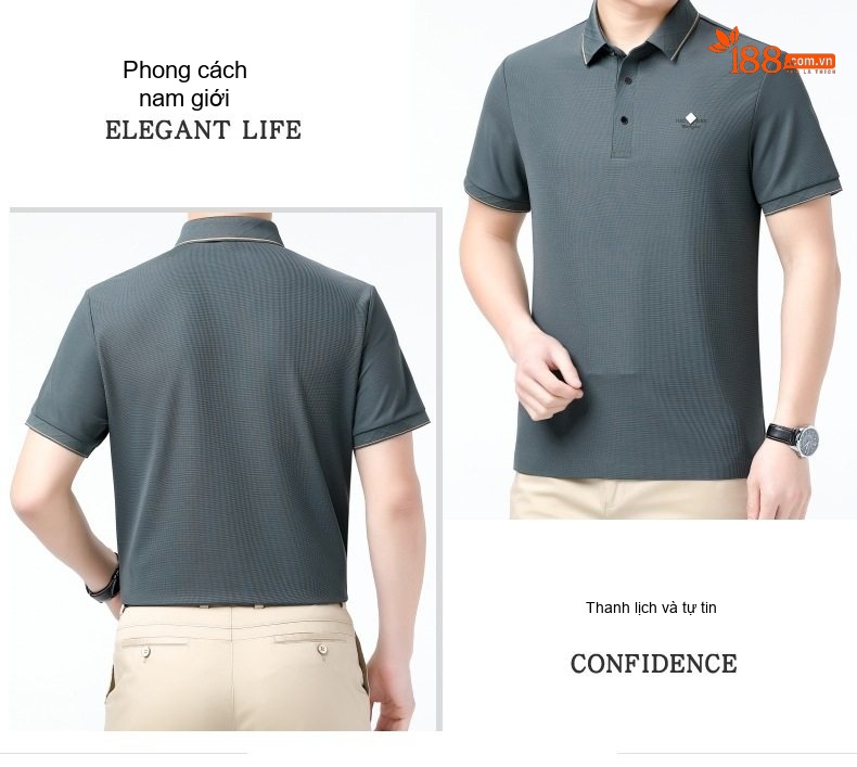 Áo Polo Nam Lụa Tằm Tơ Cộc Tay Mát Lạnh Chống Nhăn Màu Trắng, Xám, Xanh, Đen chi tiết 17