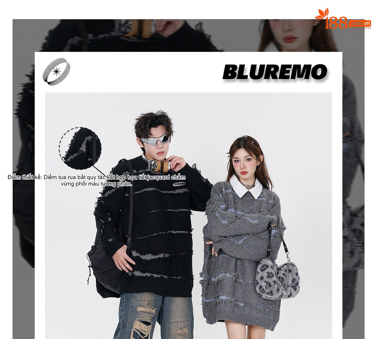 Áo Sweater Nam Nữ Dệt Kim Form Rộng Rách Gấu Phong Cách Streetwear Màu Xám, Đen chi tiết 2