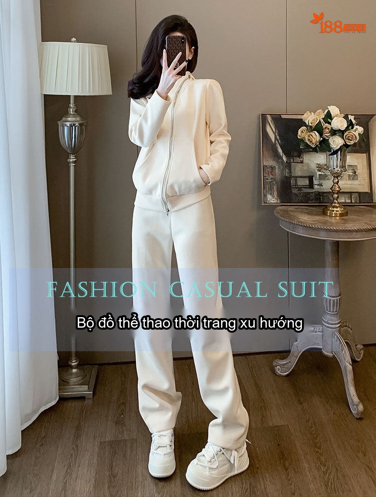 Bộ đồ thể thao nữ dáng rộng có mũ cao cấp chi tiết 1