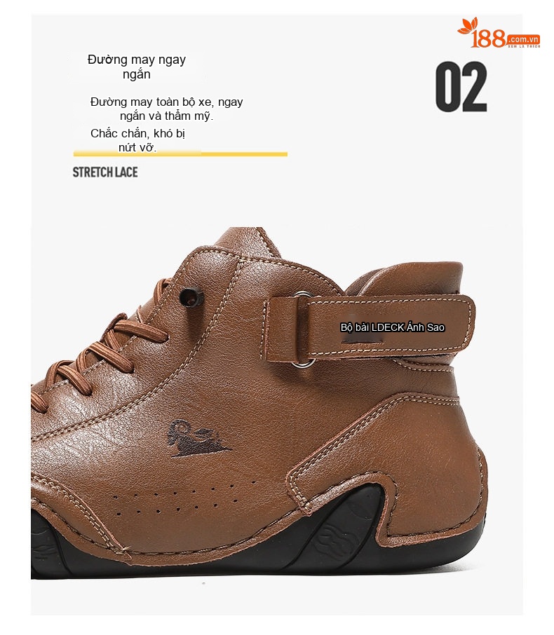 Giày Boot Martin Nam Cao Cổ Da Bóng Buộc Dây Chiều Cao Đế Khoảng 3cm Màu Nâu chi tiết 6