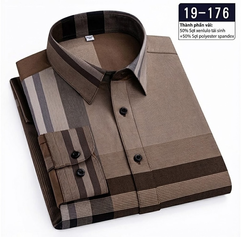 Áo Sơ Mi Dài Tay Nam Sợi Tre Họa Tiết Kẻ Caro Màu Xám, Nâu, Đen, Xanh Navy... chi tiết 9
