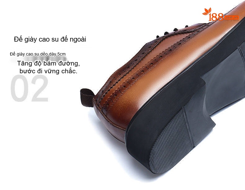 Giày Tây Buộc Dây Nam Da Bò Dáng Oxford Chiều Cao Đế Khoảng 3cm Màu Đen, Nâu chi tiết 12