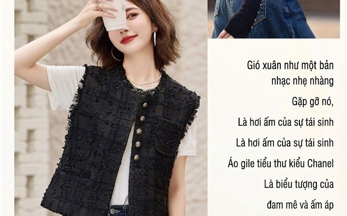 Áo Gile Nữ Tiểu Hương Thu Đông Không Tay Màu Đỏ Tía, Đen chi tiết 9