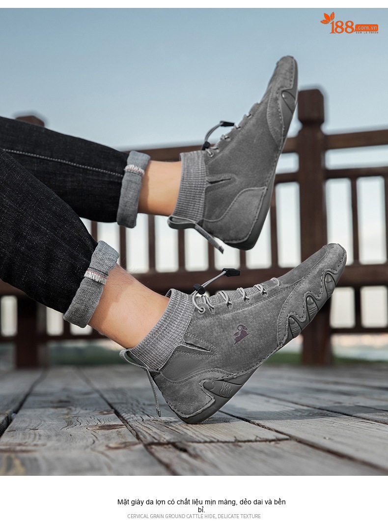 Giày Boot Nam Cao Cổ Da Mờ Lót Lông Chiều Cao Đế Khoảng 3cm Màu Be, Xám chi tiết 17
