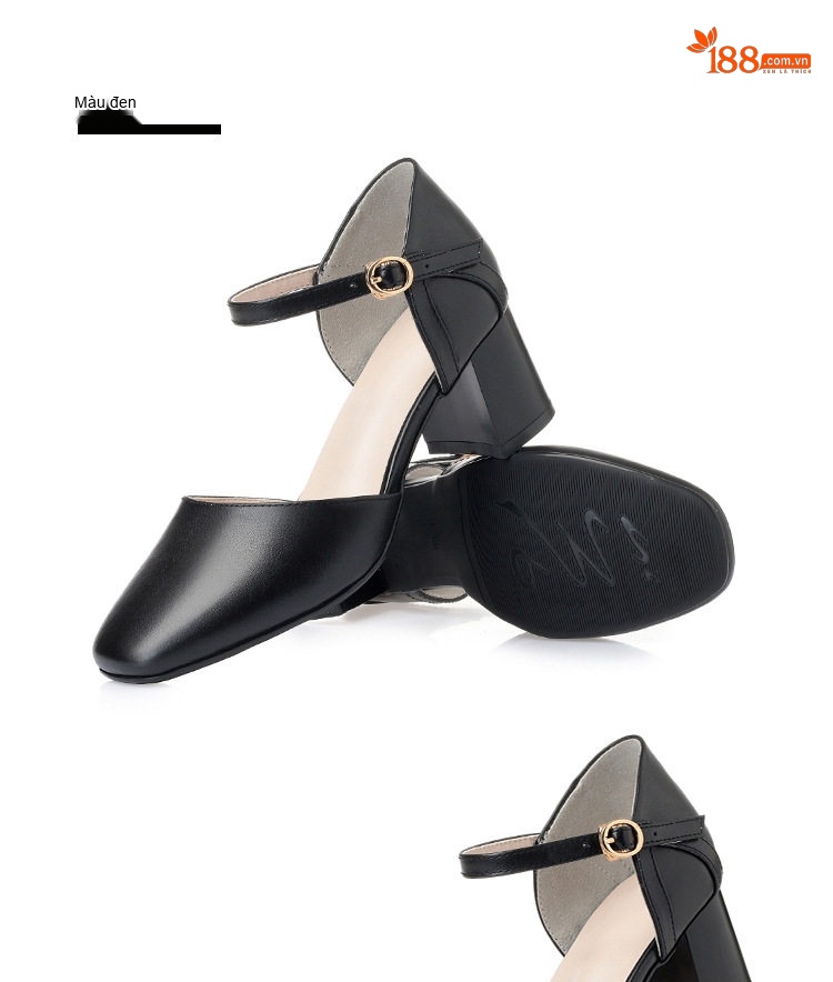 Giày Sandal Cao Gót Nữ Da Mềm Mũi Tròn Quai Chữ T Gót Cao 7cm - 8cm Màu Trắng, Đen chi tiết 5