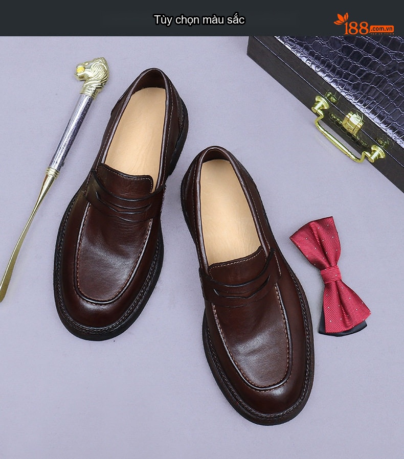 Giày Lười Nam Da Thật Thủ Công chiều cao đế khoảng 3cm phong cách Anh Màu Đen, Nâu chi tiết 13