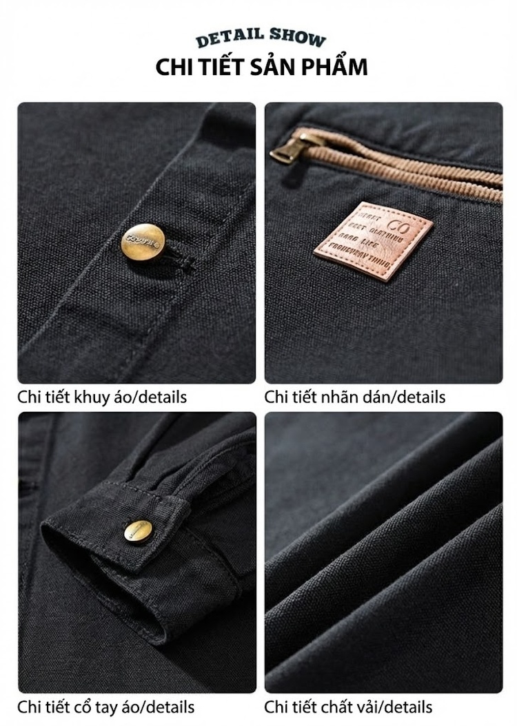 Áo Khoác Sơ Mi Nam Cổ Bẻ Carhartt Phong Cách Retro Mỹ Màu Đen, Xanh chi tiết 18