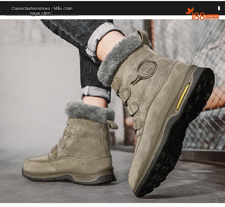 Giày Boot Nam Cổ Cao Da Mờ Lót Lông Chiều Cao Đế Khoảng 3cm Màu Đen, Xám, Xanh Rêu chi tiết 11